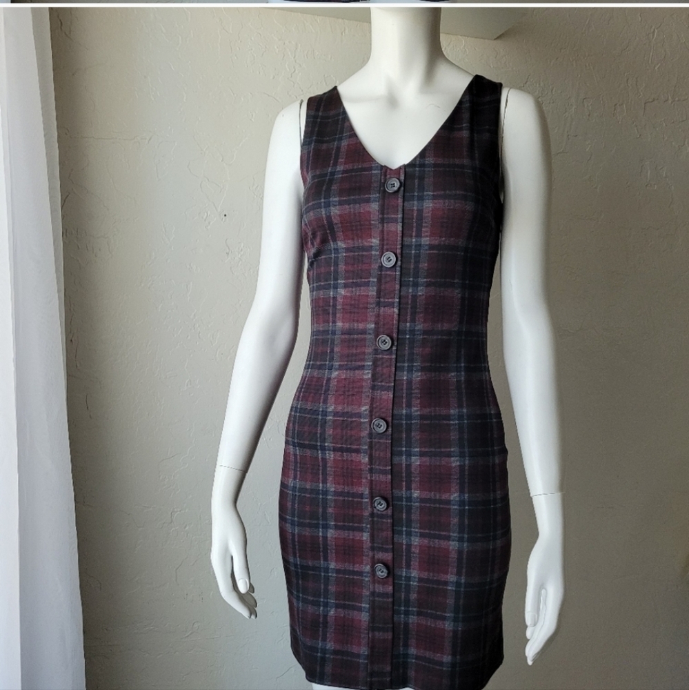 Aqua wine plaid dress